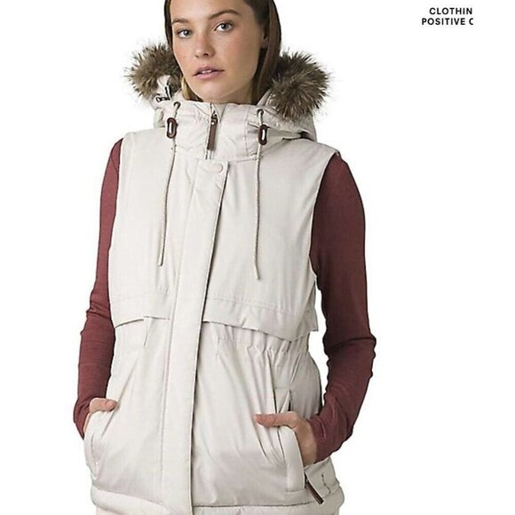 prAna Pebble Gray Heather Banajaara Hooded Vest Women Size M MSRP $249 - Picture 2 of 7